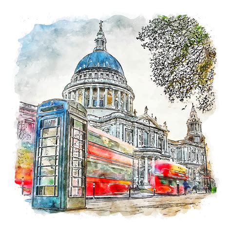 St. Paul's Cathedral London Watercolor sketch hand drawn illustration ...