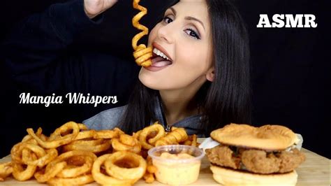 ASMR EATING FRIED CHICKEN BURGER CURLY FRIES MUKBANG WHISPER