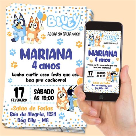 Convite Digital Bluey E Bingo Aniversario Elo Convites Digitais