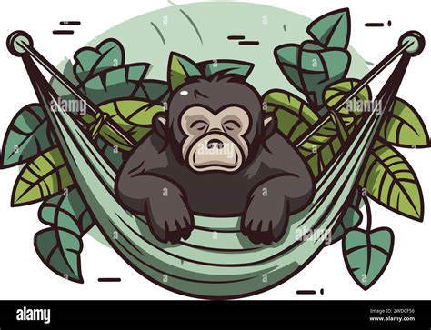 Chimpanzee Sleeping In A Hammock Vector Illustration Stock Vector