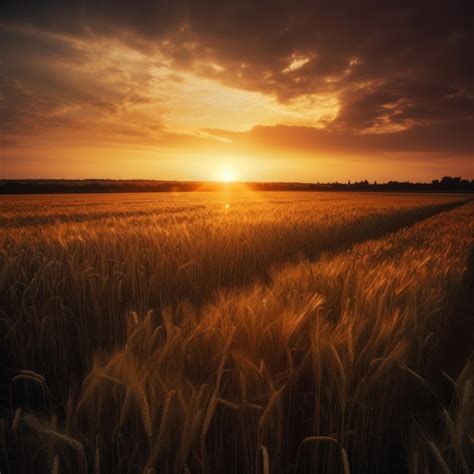 Premium Photo Wheat Field At The Sunset