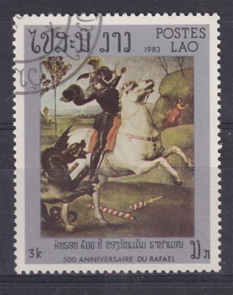 TIMBRE S OBLITÉRÉ S LAOS année 1983 Raphael N 463 thème chevaux réf