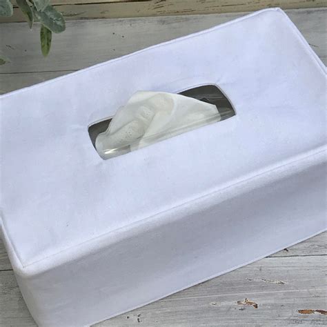 White Linen Rectangle Reversible Tissue Box Cover Etsy