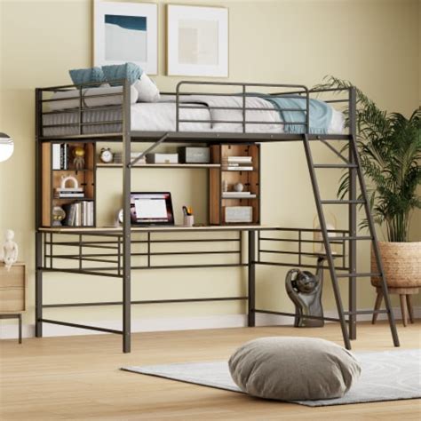 Simplie Fun Full Size Loft Bed With Desk And Shelf Loft Bed With Ladder Full Black 1 Count