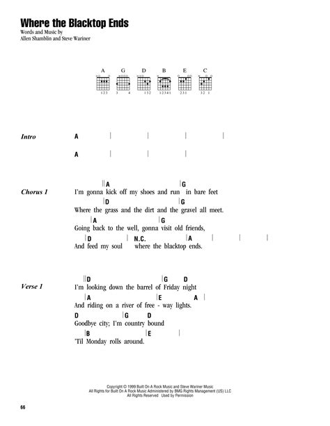 Where The Blacktop Ends Sheet Music Keith Urban Guitar Chords Lyrics