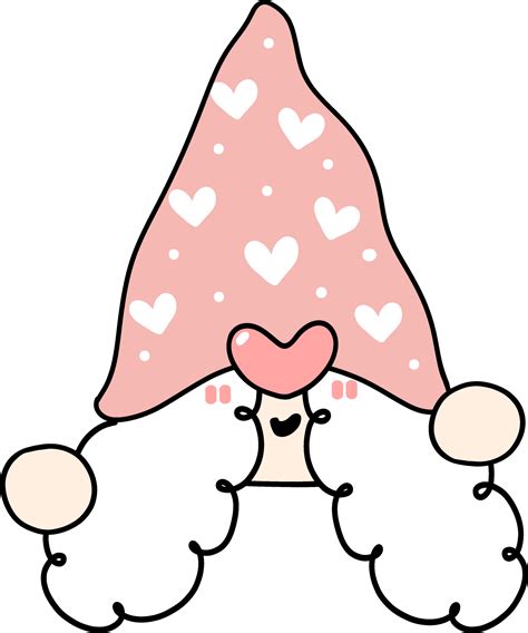 Cute Happy sweet pink Valentine Gnome cartoon doodle hand drawing 22025777 PNG