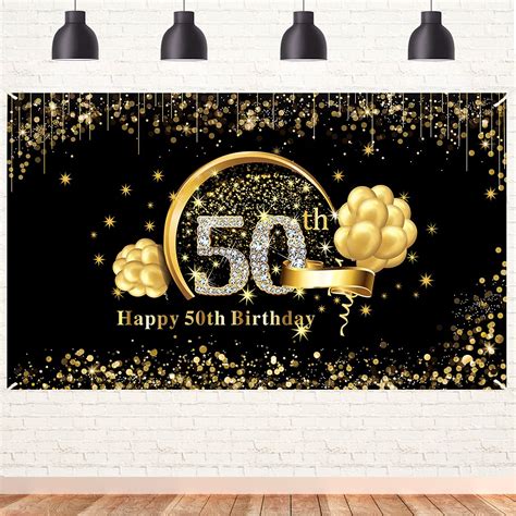 Buy Th Birthday Banner Backdrop Decorations For Men Women Black Gold