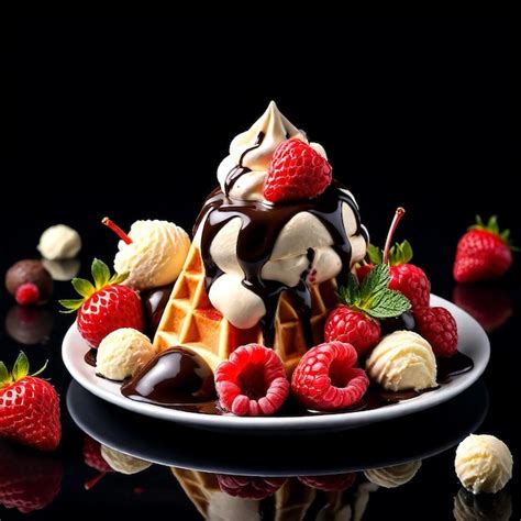 Delicious Ice Cream With Fruits Topping Generated By Ai Premium Ai