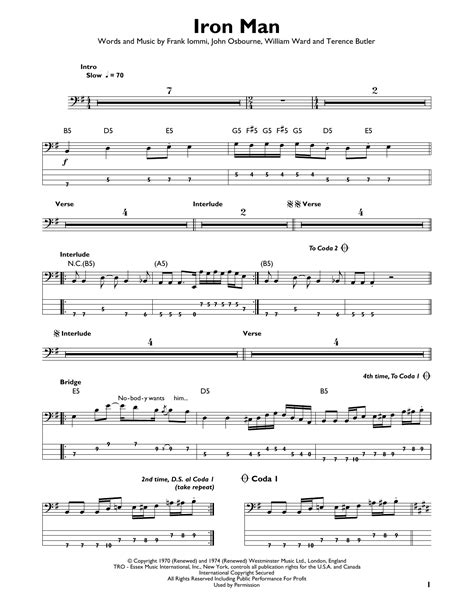 Iron Man By Black Sabbath Sheet Music For Easy Bass Tab At Sheet Music