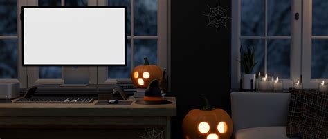 Premium Photo Modern Home Living Room With Workstation At Halloween