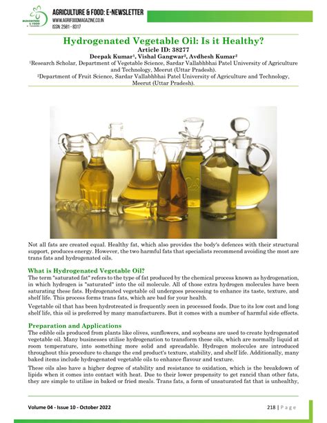 PDF Hydrogenated Vegetable Oil Is It Healthy