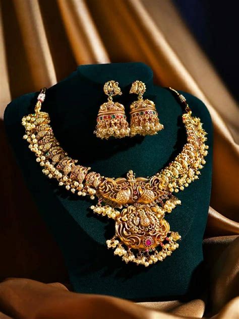 Antique Gold Plated Indian Jewelry Set Indian Choker Pearl Necklace