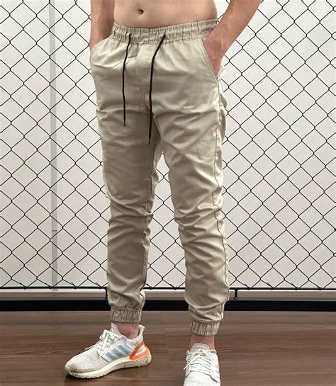 Calça Jogger Sarja Masculina Caqui Mark Atacado