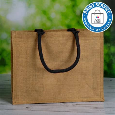 Jute Bags With Black Handles From Stock At MIDPAC Packaging Natural