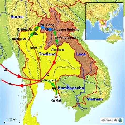 StepMap Laos Thailand 2013 Landkarte für Asien