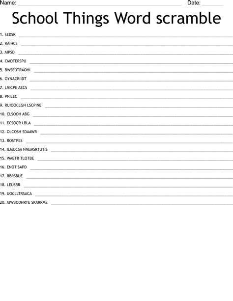 School Things Word Scramble Wordmint