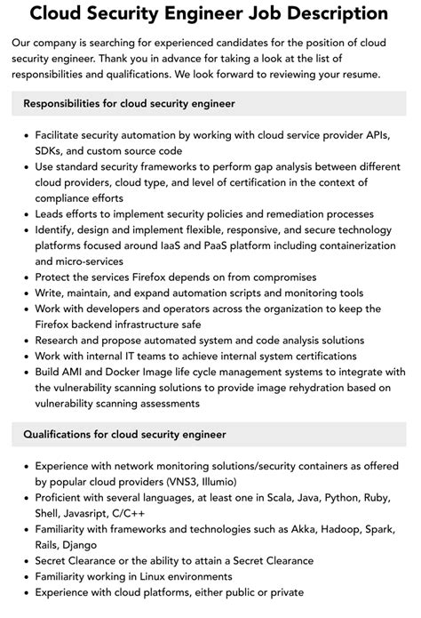 Cloud Security Engineer Job Description Velvet Jobs