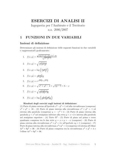 ESERCIZI DI ANALISI II