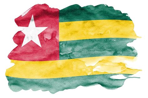 Togo Flag Is Depicted In Liquid Watercolor Style Isolated On White