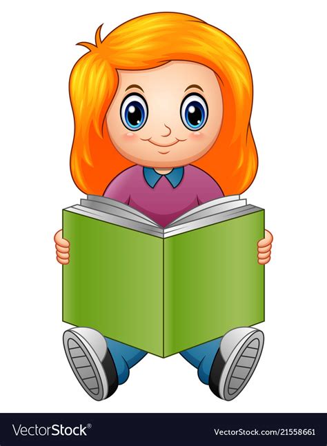 Little Girl Cartoon Reading A Book Royalty Free Vector Image