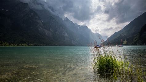 Wallpaper Switzerland, lake, mountains, clouds, boats 1920x1200 HD ...