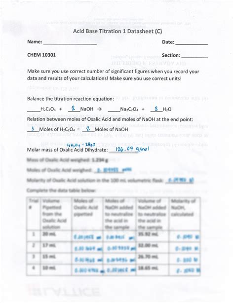 Solution Acid Base Titration Datasheet Studypool