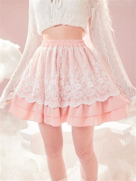 Romwe Kawaii Contrast Lace Ruffle Hem Skirt Shein Usa