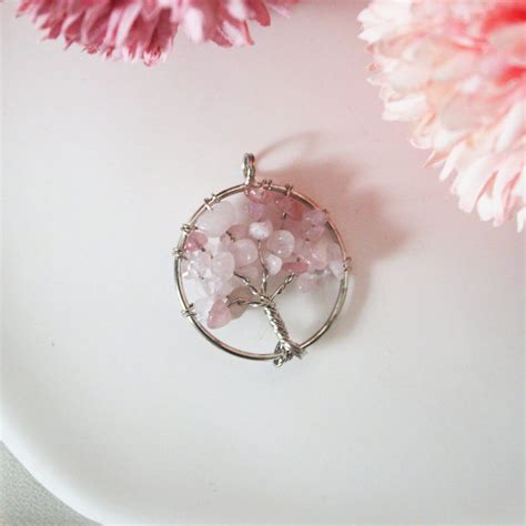 Pendentif Arbre De Vie Quartz Rose Poussiere De Lune