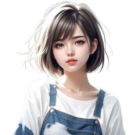 Premium Psd Anime Girl Short Hair Wearing Kawaii Shirt And Jeans