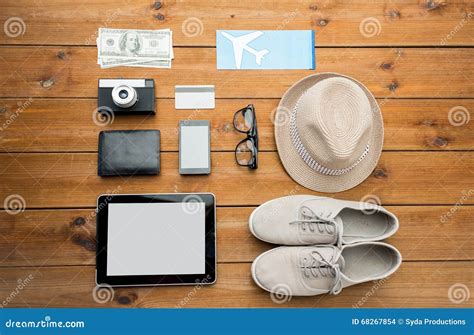 Close Up Of Gadgets And Traveler Personal Stuff Stock Photo Image Of