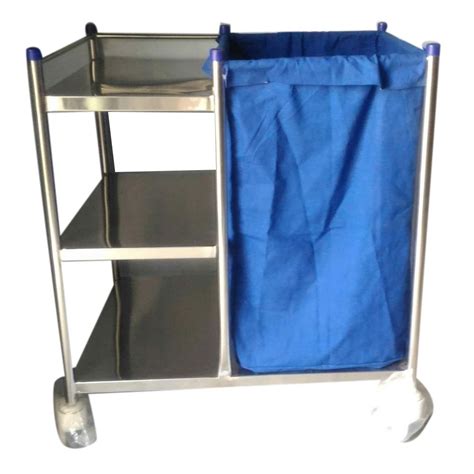 Silver And Blue Stainless Steel Soiled Linen Trolley Ss For Hospital