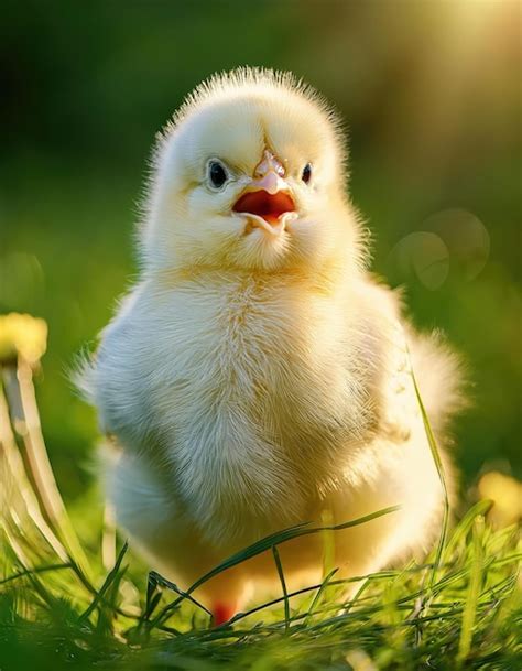 Cute Baby Chick In Grass Premium Ai Generated Image