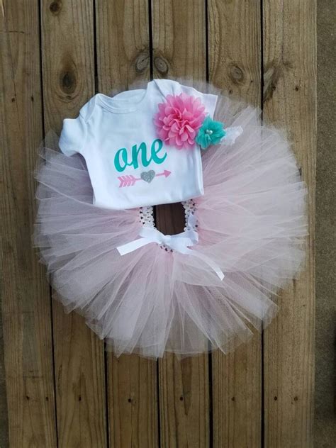 One Year Old Girl Birthday Outfit First Bday Party Mint Pink - Etsy