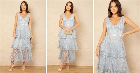 Embroidered Mesh Tiered Midi Dress In Blue Goddiva Silkfred Us