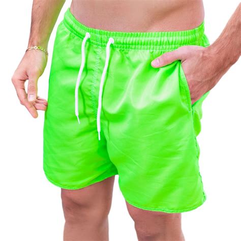 Bermuda Masculina Mauricinho Neon Short Praia Tactel Liso Academia