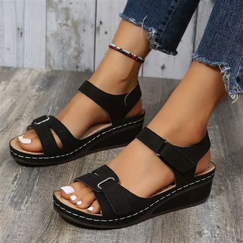 Comfyfleek Hook And Loop Ankle Strap Wedge Sport Sandals