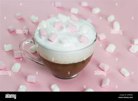Top View Hot Chocolate With Whipped Cream And Marshmallows On Bright Background Stock Photo Alamy