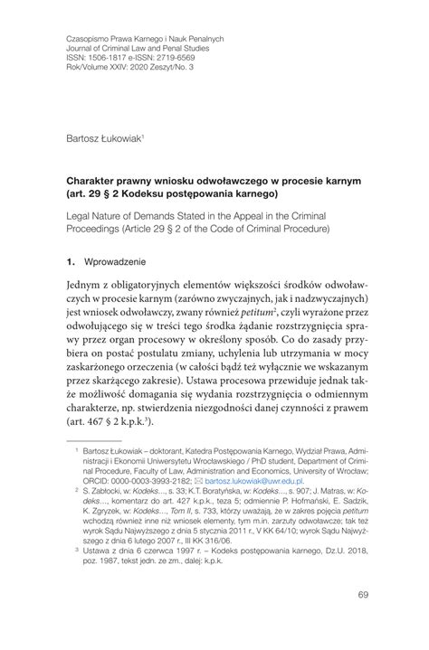 PDF Charakter prawny wniosku odwoławczego w procesie karnym art 29