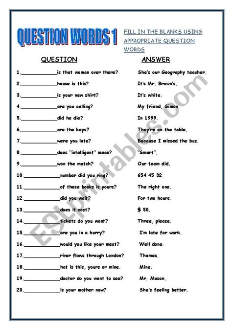 Question Words Esl Worksheet By Aycha