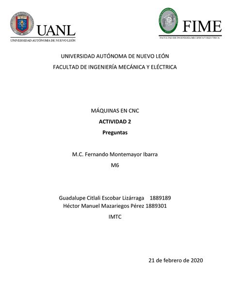 Actividad 2 Cuestionario UNIVERSIDAD AUTNOMA DE NUEVO LEN FACULTAD