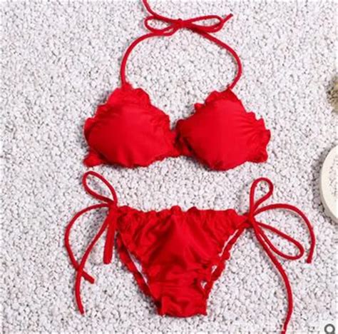 Sexy Red Bikinis Women Swimwear Swimsuit Push Up Bikini Set Halter Top Beach Bathing Suits