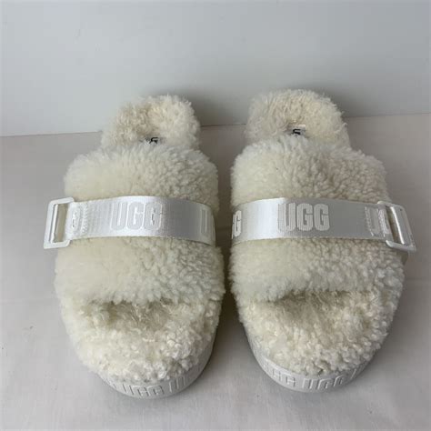 UGG Fluffita White Shearling Platform Slide Sandals S… - Gem