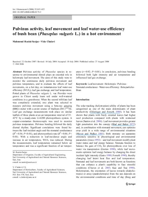 (PDF) Pulvinus activity, leaf movement and leaf water-use efficiency of ...