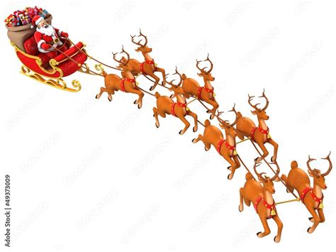 Santa Claus rides reindeer sleigh on Christmas Stock Illustration ...