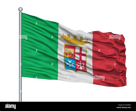 Italy Naval Ensign Flag On Flagpole Isolated On White Background 3d