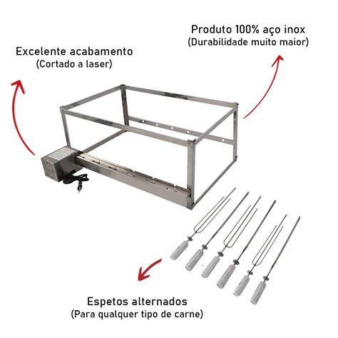 Churrasqueira Grill Giratório 6 Espetos Inox Motor Fixo issigrill