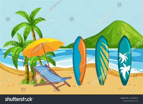 Sunny Day Beach Scene Illustration Stock Vector (Royalty Free ...