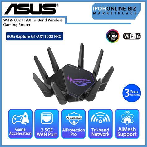 Asus Rog Rapture Gt Ax Pro Tri Band Wifi Gaming Router With Asus