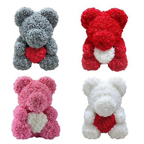 Artificial Rose Flower Teddy Bear Diy Cm Foam Flower Bear With Heart