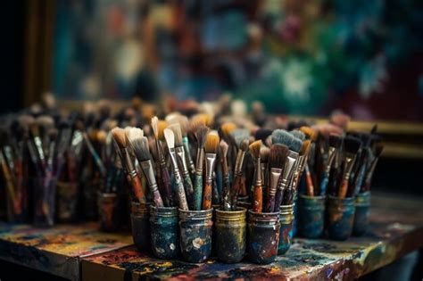 Premium AI Image | Arrangement of Many Paint Brushes in Artistic Style